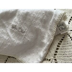 Vintage Baby Dior White Dotted Baby Blanket 32x28 Luxury Nursery Designer Gift